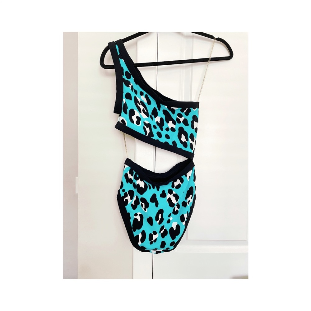 MICHAEL KORS BLUE CHEETAH CUTOUT SWIMSUIT - Picture 3 of 7